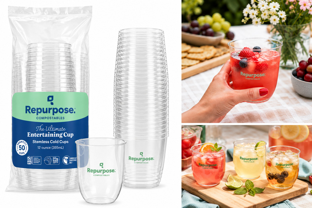Repurpose Compostables Stemless Cold Cups – 12 oz (50 Count)